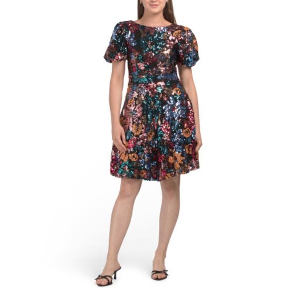 Ivy City Co. NWT Women’s Multicolor Sequin Puff Sleeve Holiday Midi Dress Small - Picture 6 of 6